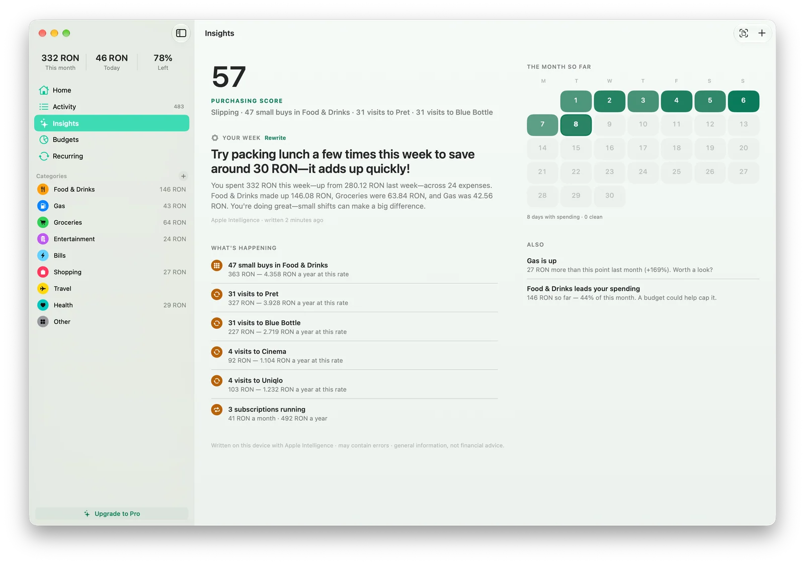 Spending on Mac — Apple Intelligence recap and spending insights
